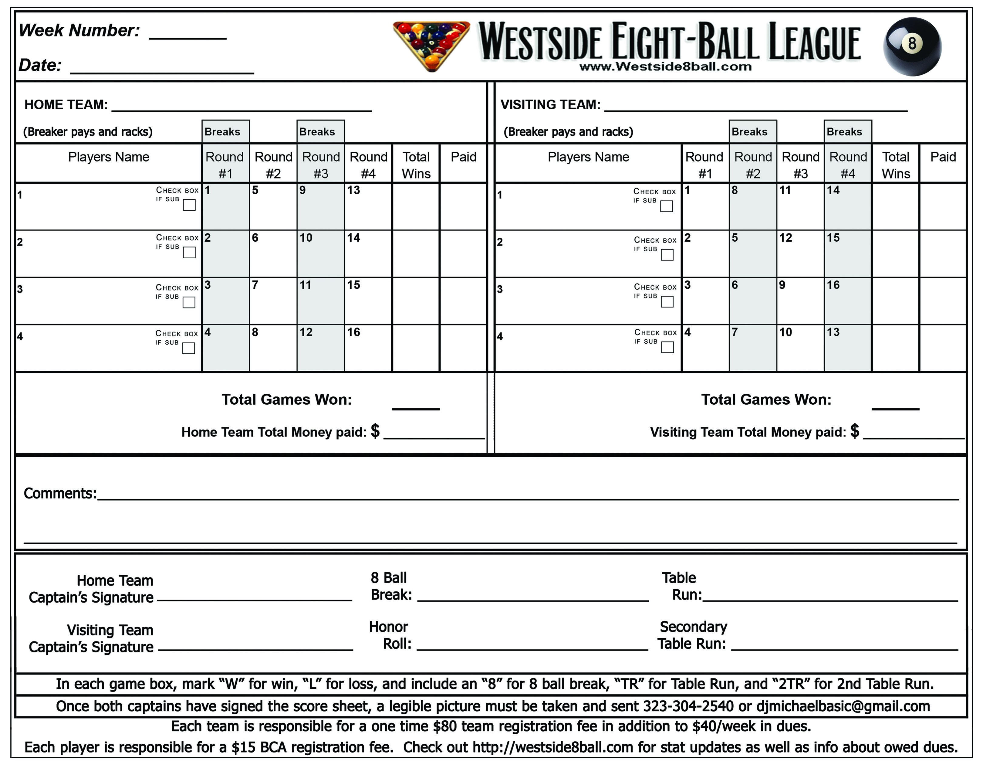 Payout Scales And Scoresheets