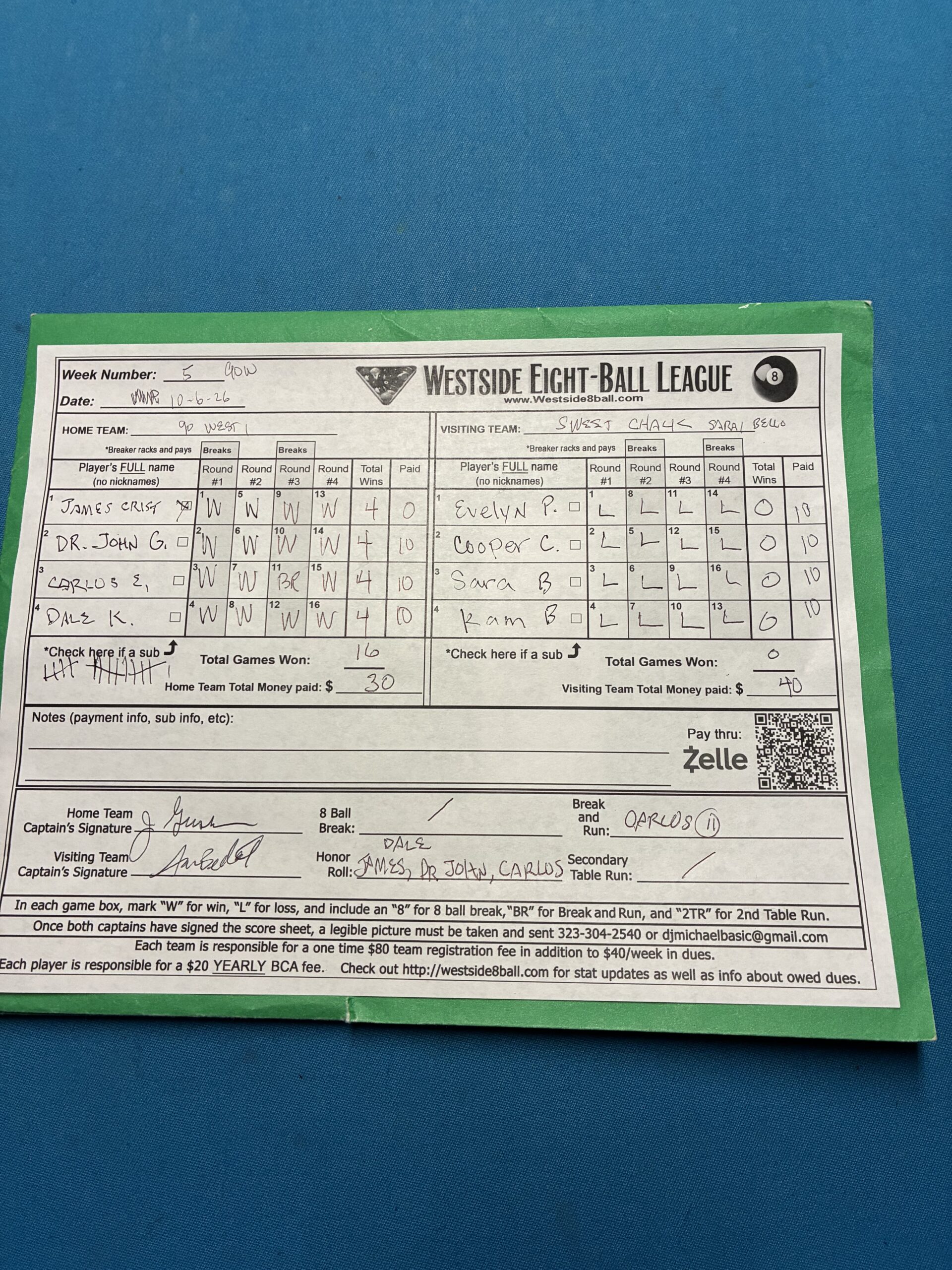 Match Score Sheet